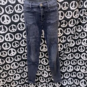 MCGUIRE BLACK/GREY JEANS PATCH POCKETS ZIP ANKLE SZ 24